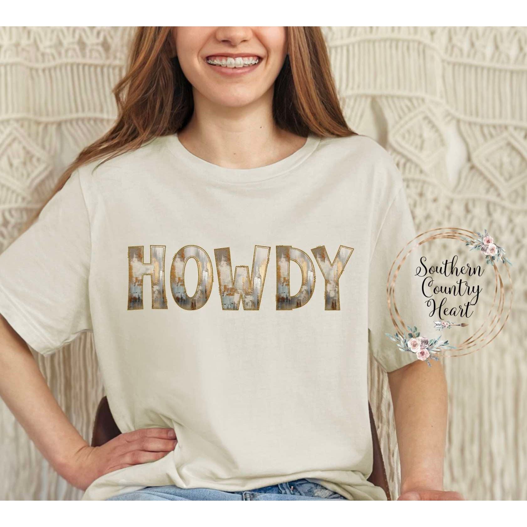 Rustic Painted Neutral Howdy Tee - Shirt - southerncountryheart.com