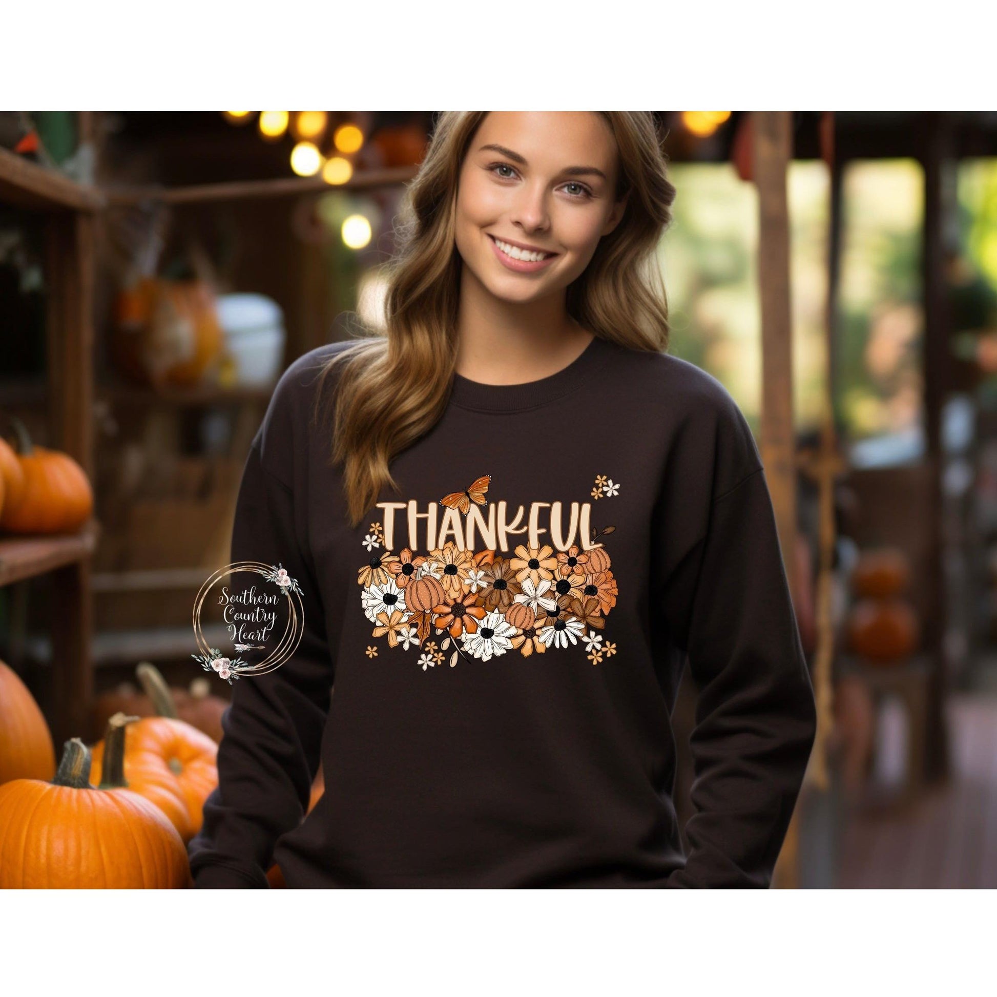 Fall Floral Thankful Sweatshirt - southerncountryheart.com