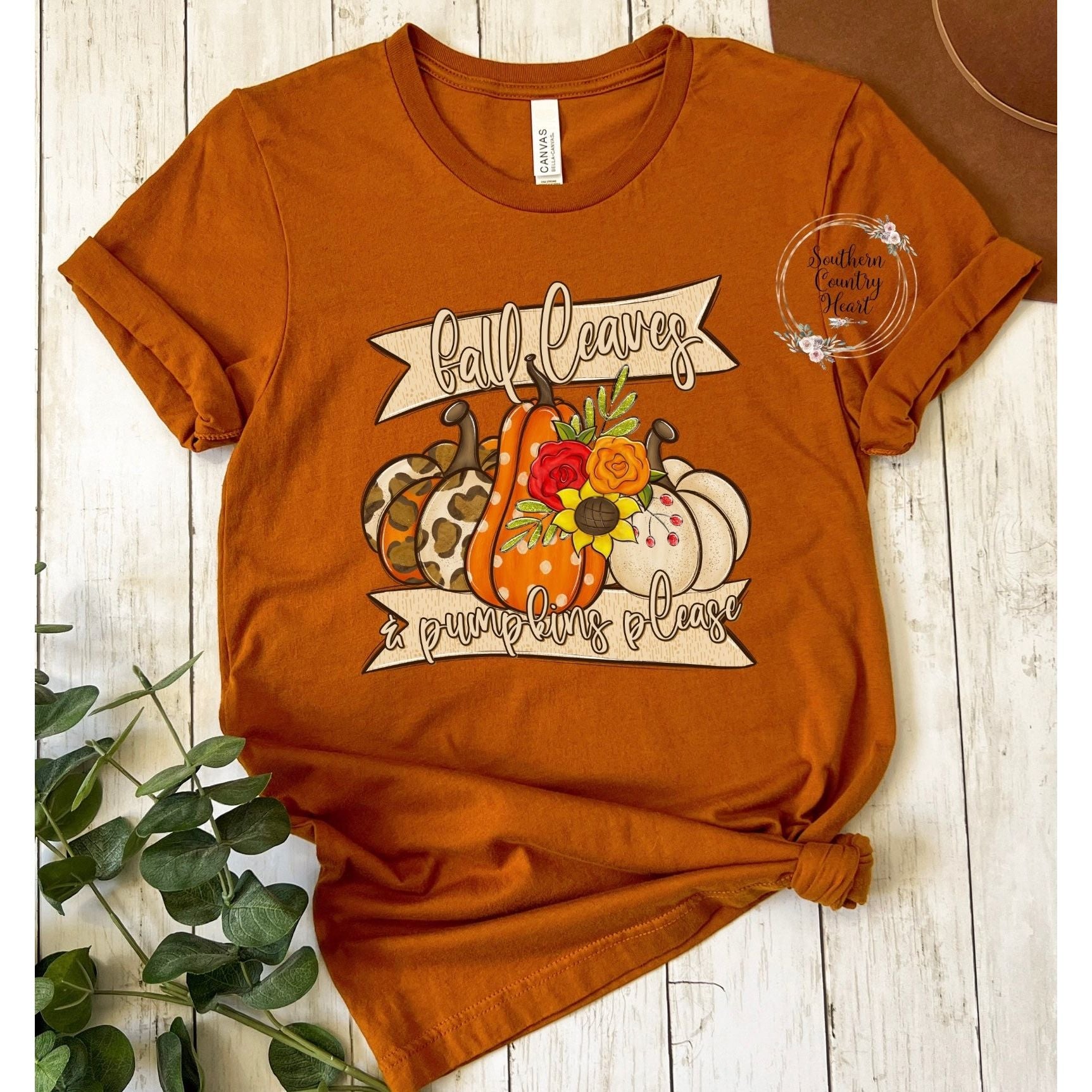 Fall Leaves & Pumpkins Please Tee - Shirt - southerncountryheart.com