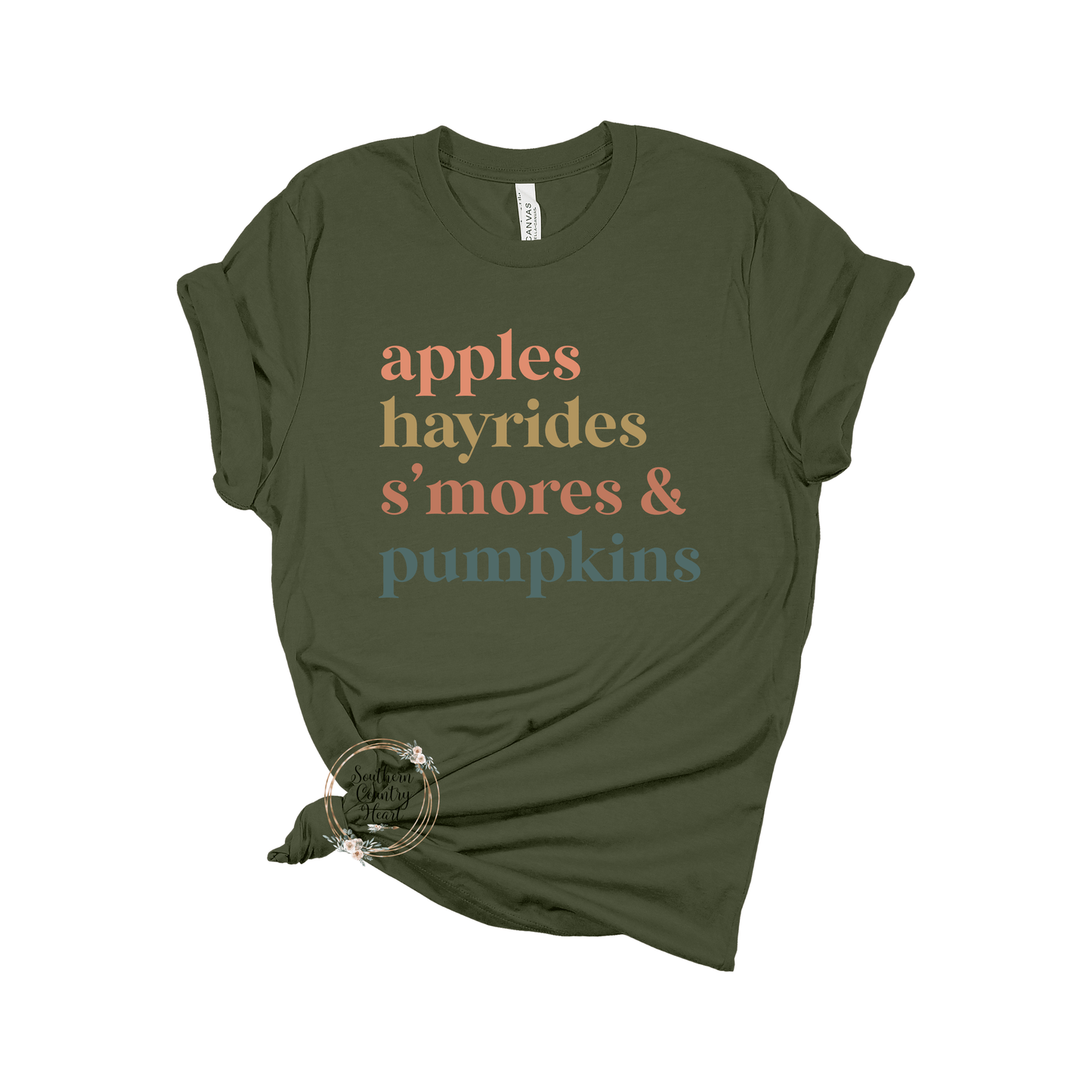 Apples Hayrides Smores & Pumpkins Tee - Shirt - southerncountryheart.com