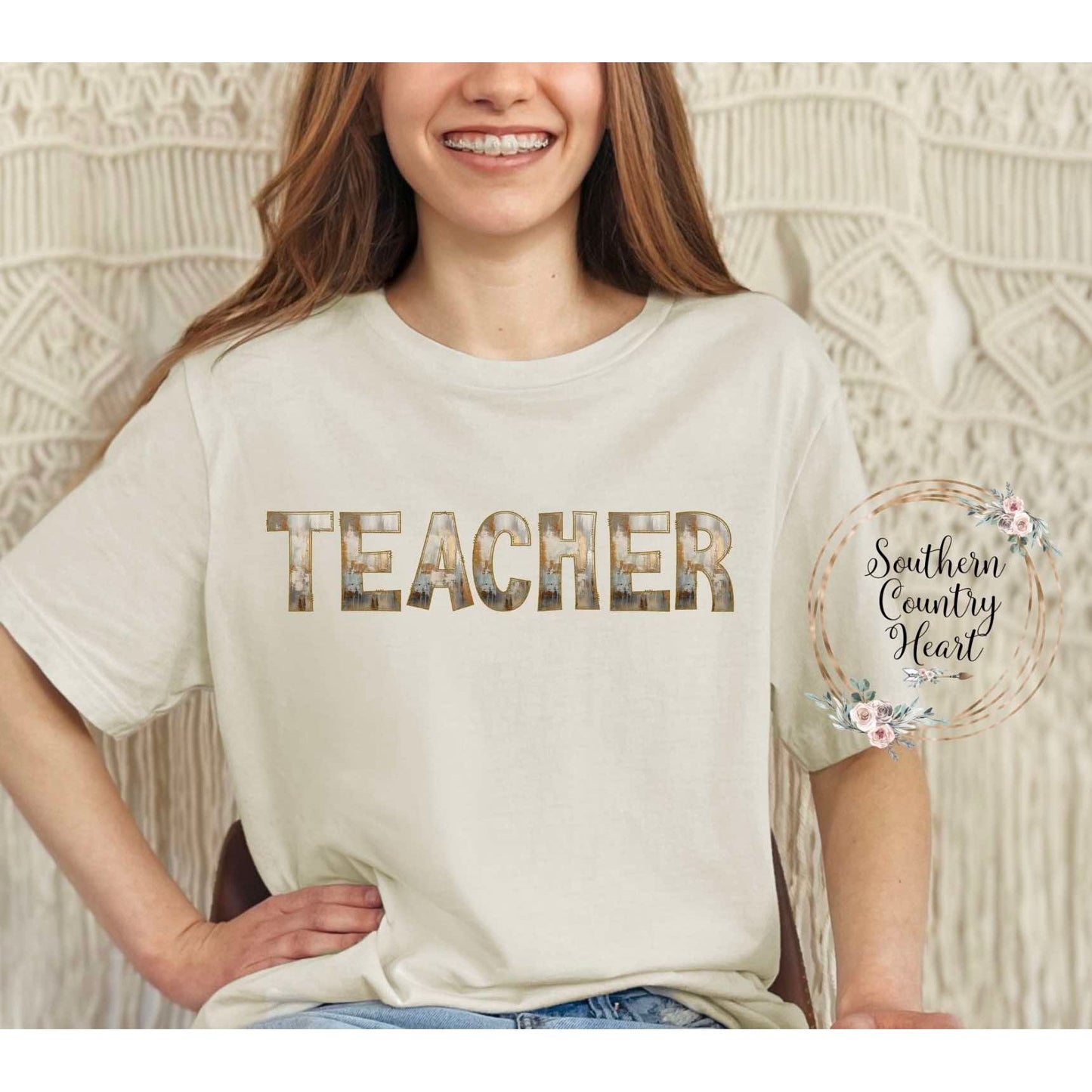 Rustic Painted Neutral Teacher Tee - Shirt - southerncountryheart.com