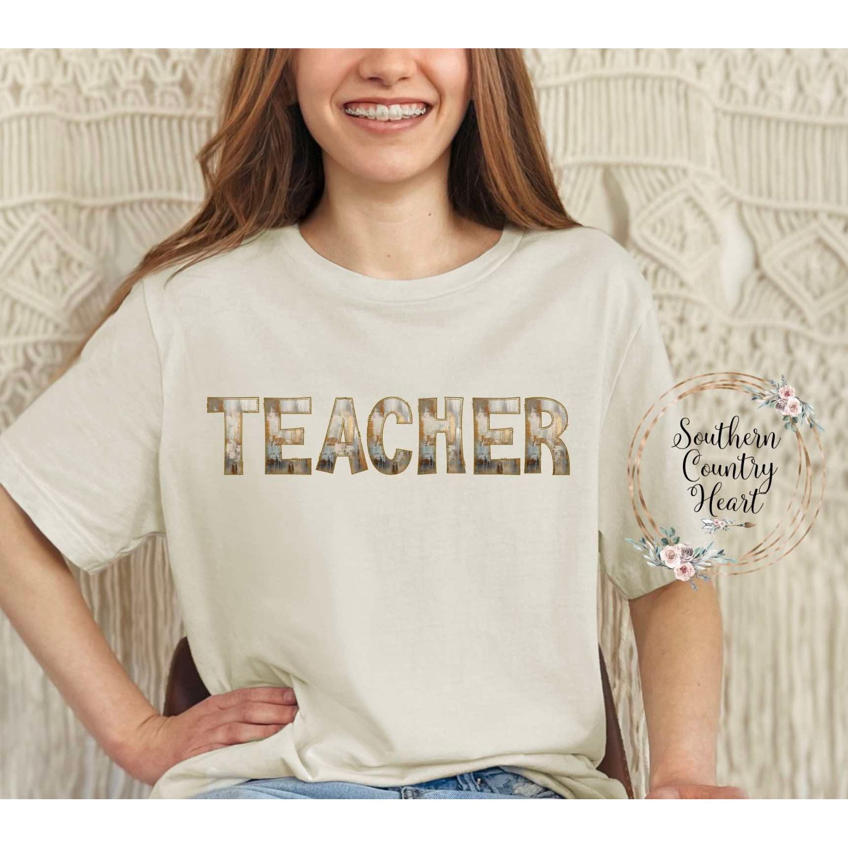 Rustic Painted Neutral Teacher Tee - Shirt - southerncountryheart.com