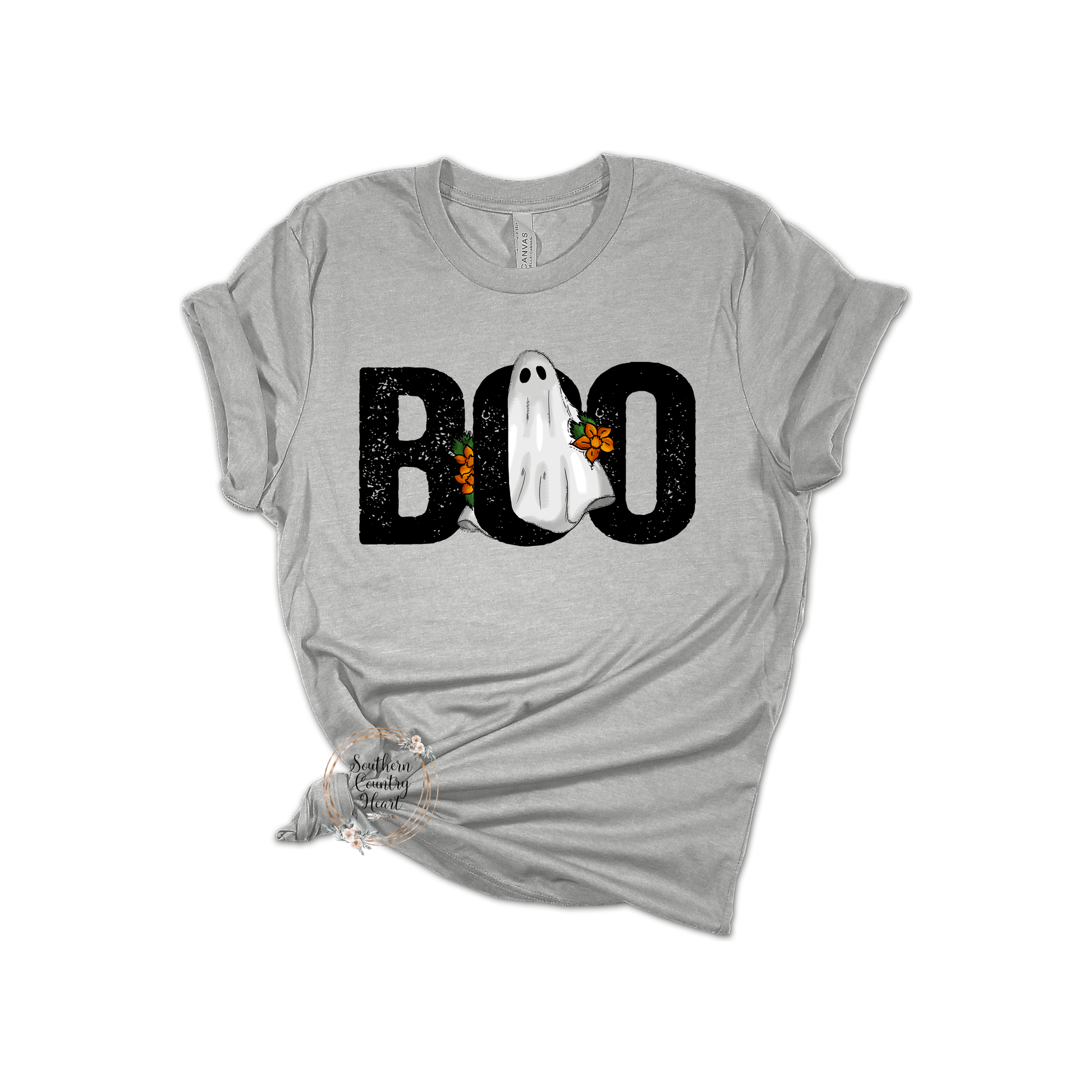 Boo Ghost with Flowers Tee - Shirt - southerncountryheart.com