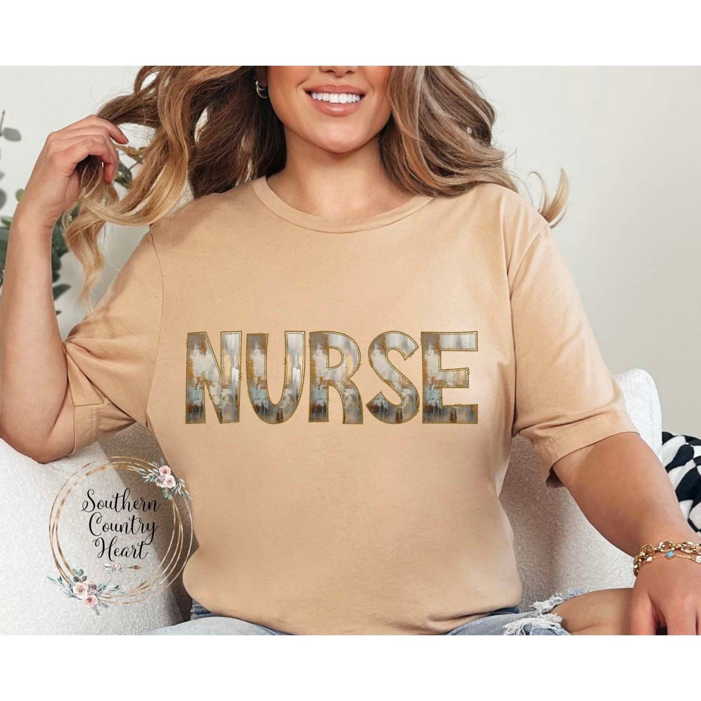 Rustic Painted Neutral Nurse Tee - Shirt - southerncountryheart.com