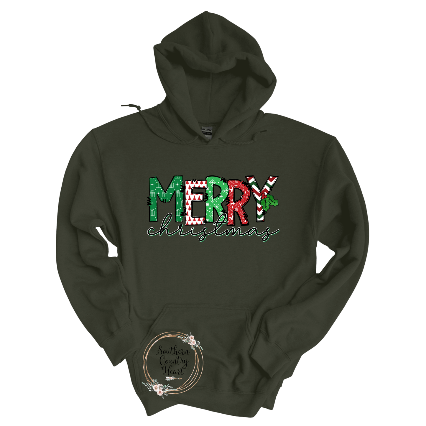 Merry Christmas Print Hoodie - southerncountryheart.com