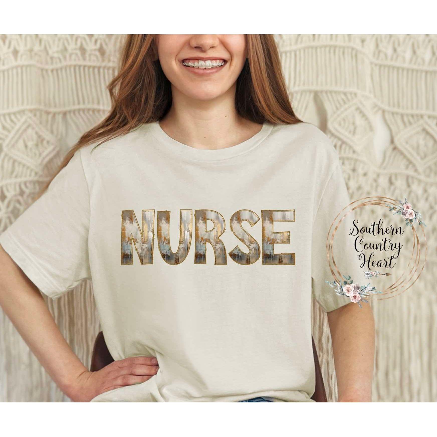 Rustic Painted Neutral Nurse Tee - Shirt - southerncountryheart.com