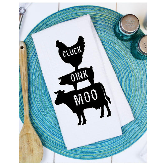 Cluck Oink Moo Waffle Tea Towels - southerncountryheart.com