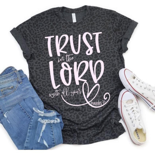Trust In The Lord in Pink on Leopard Tee - Shirt - southerncountryheart.com