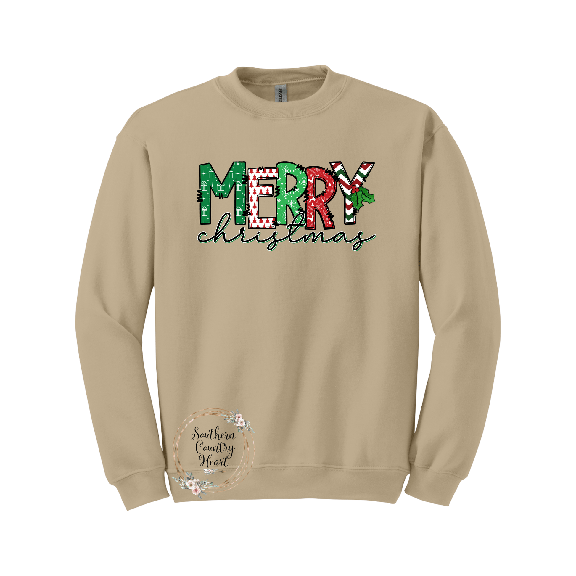 Merry Christmas Print Sweatshirt - southerncountryheart.com