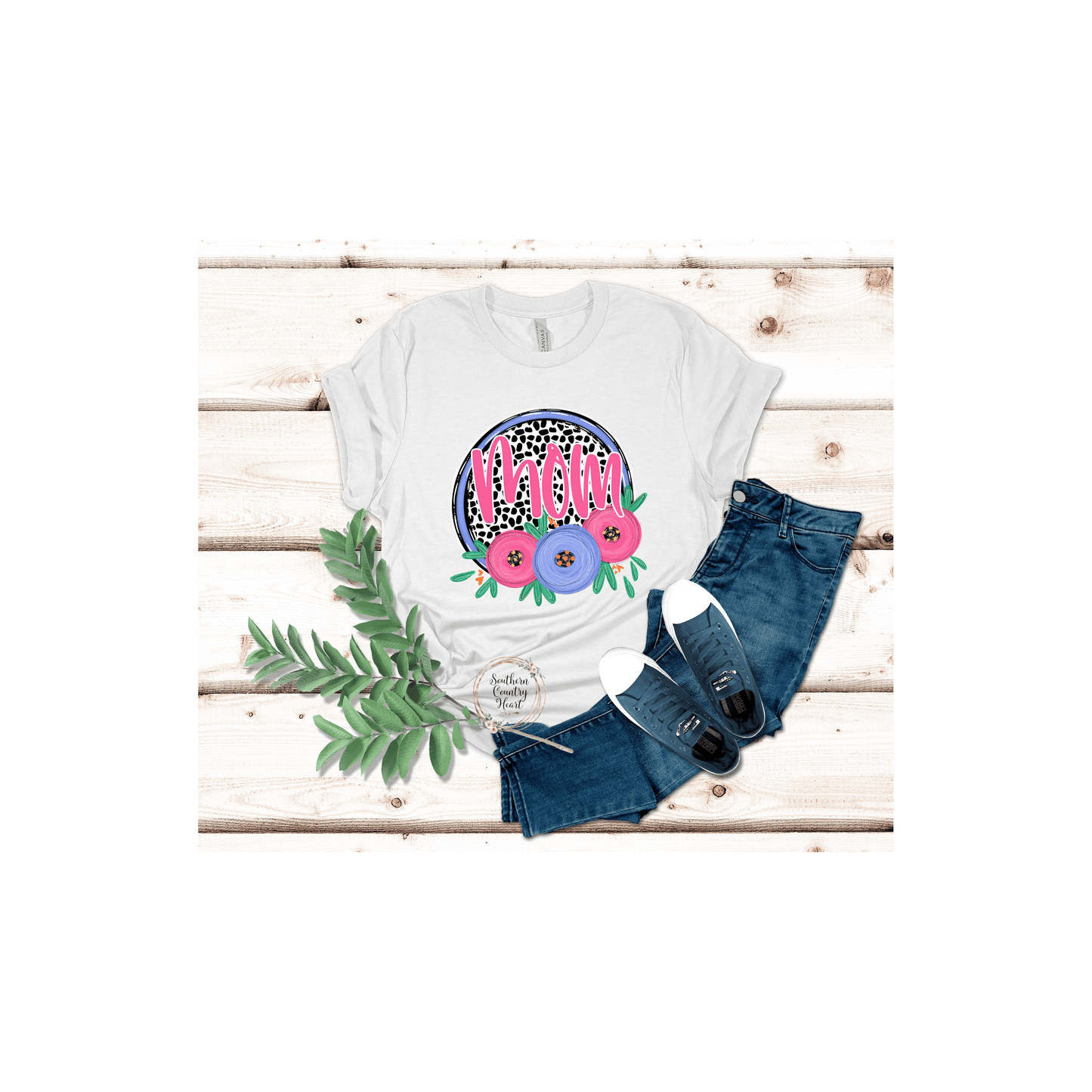 Dot and Floral Custom Tee - Shirt - southerncountryheart.com