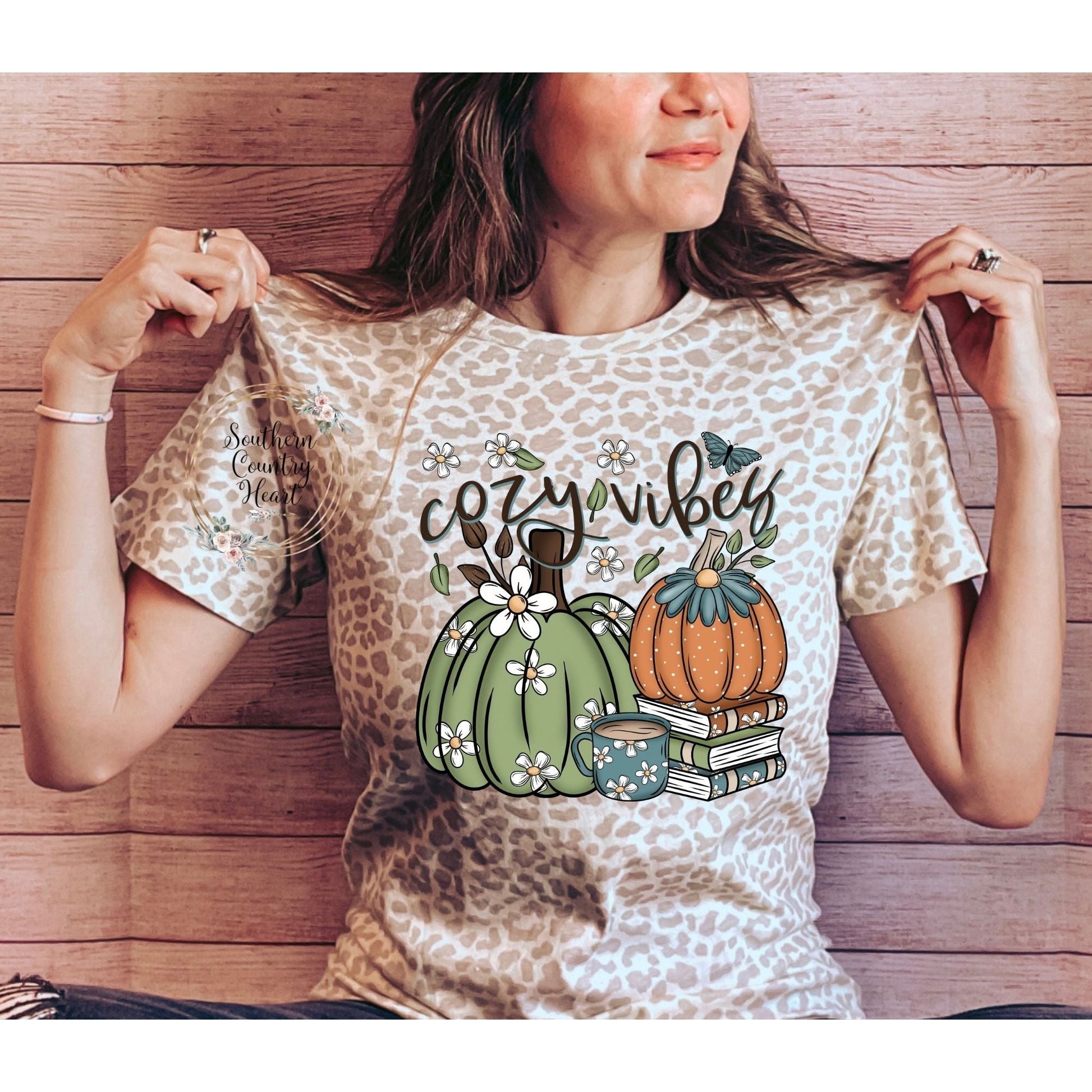Cozy Vibes on Leopard Print Tee - Shirt - southerncountryheart.com