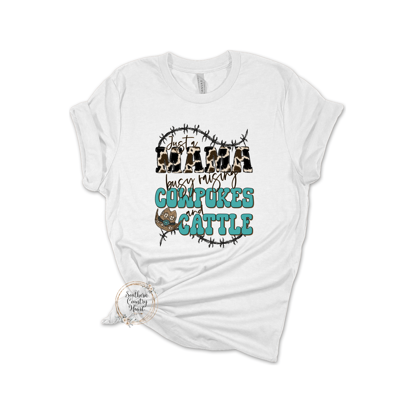 Just a Mama Raising Cowpokes & Cattle Tee - Shirt - southerncountryheart.com