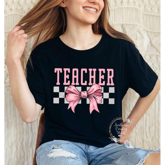 Teacher Bow Tee - Shirt - southerncountryheart.com