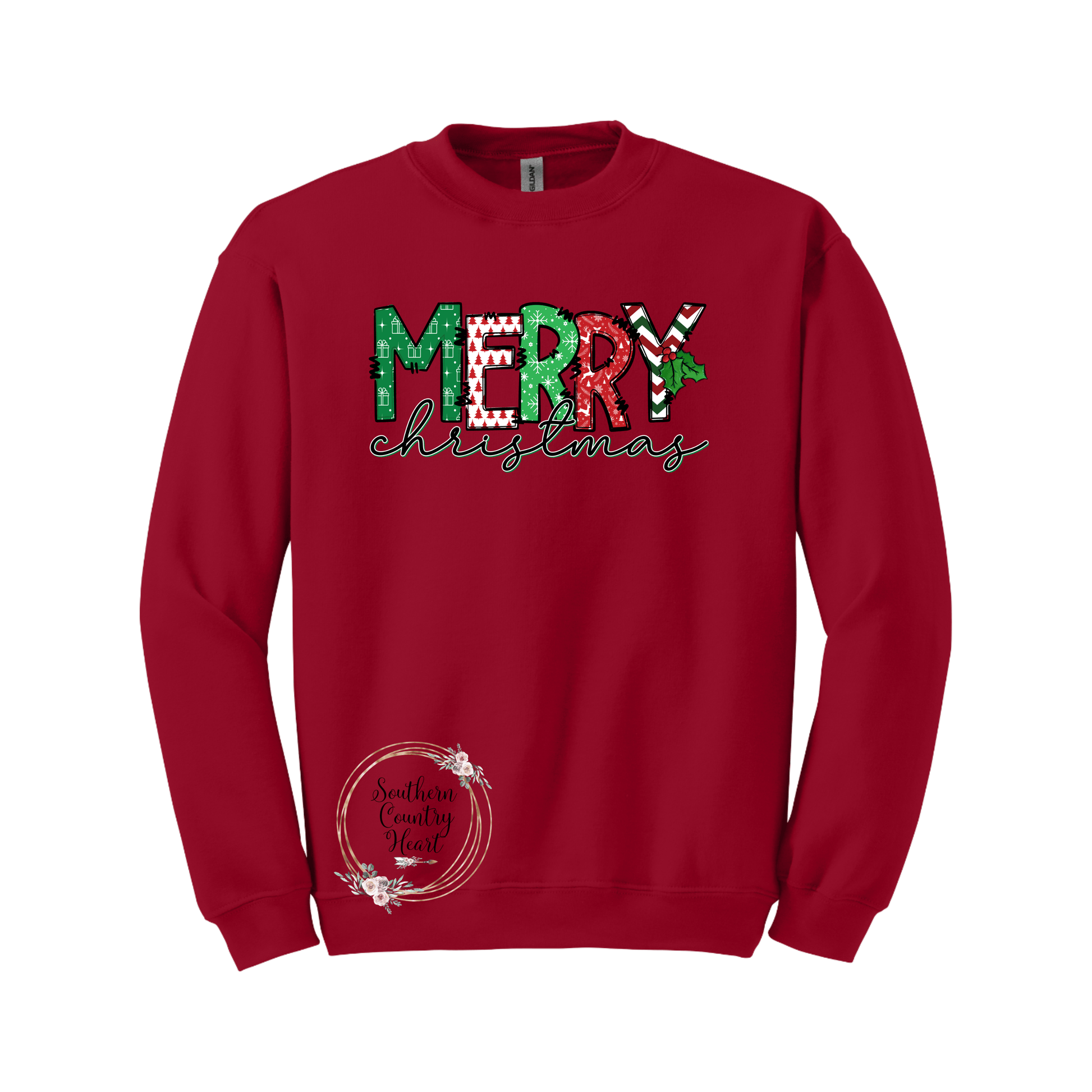 Merry Christmas Print Sweatshirt - southerncountryheart.com