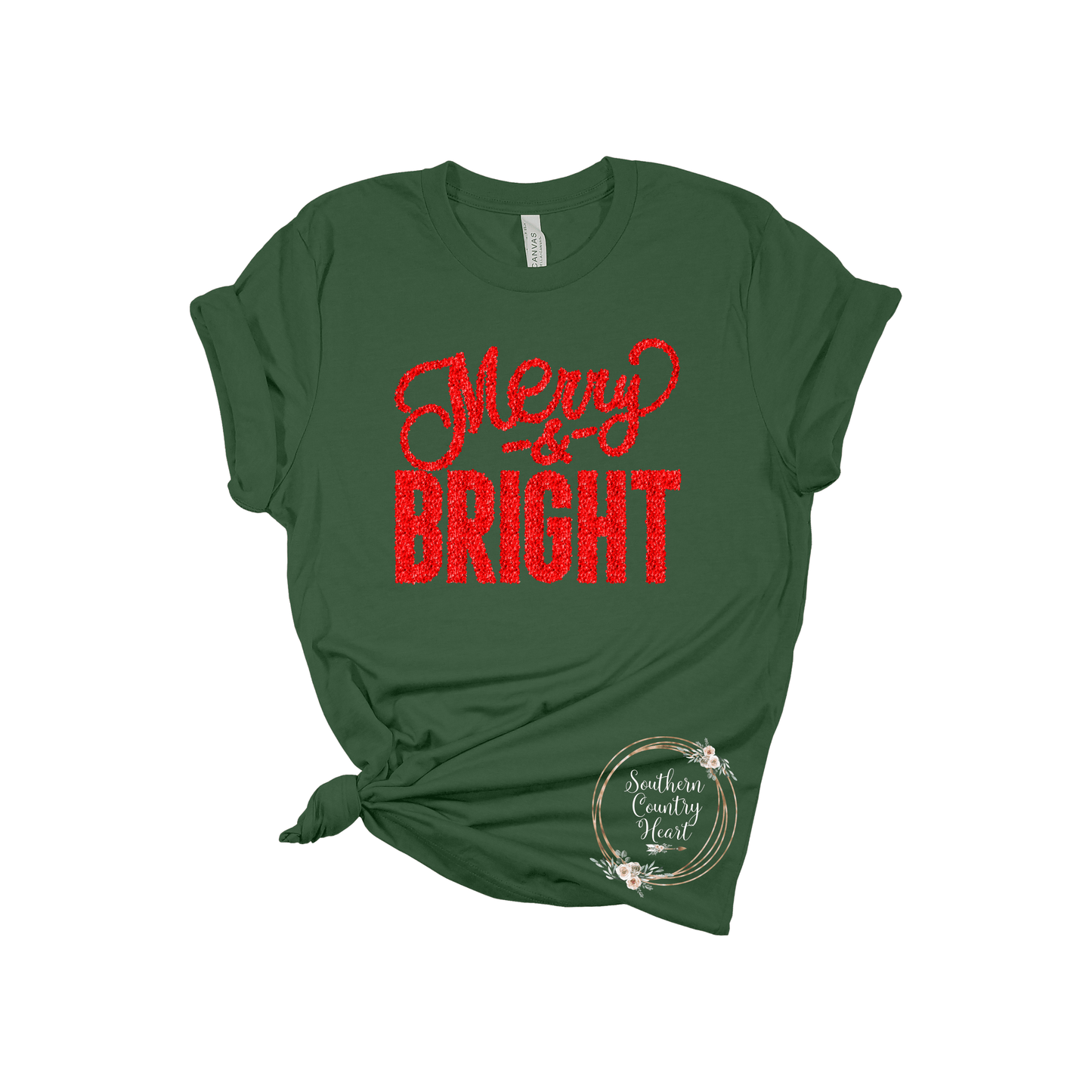 Merry & Bright Red Glitter Tee - Shirt - southerncountryheart.com