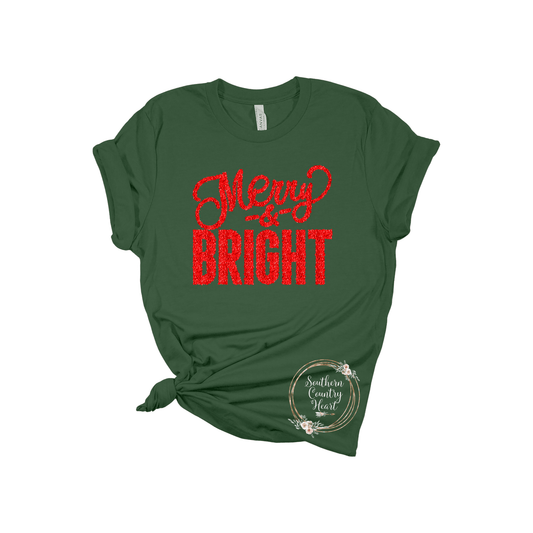 Merry & Bright Red Glitter Tee - Shirt - southerncountryheart.com
