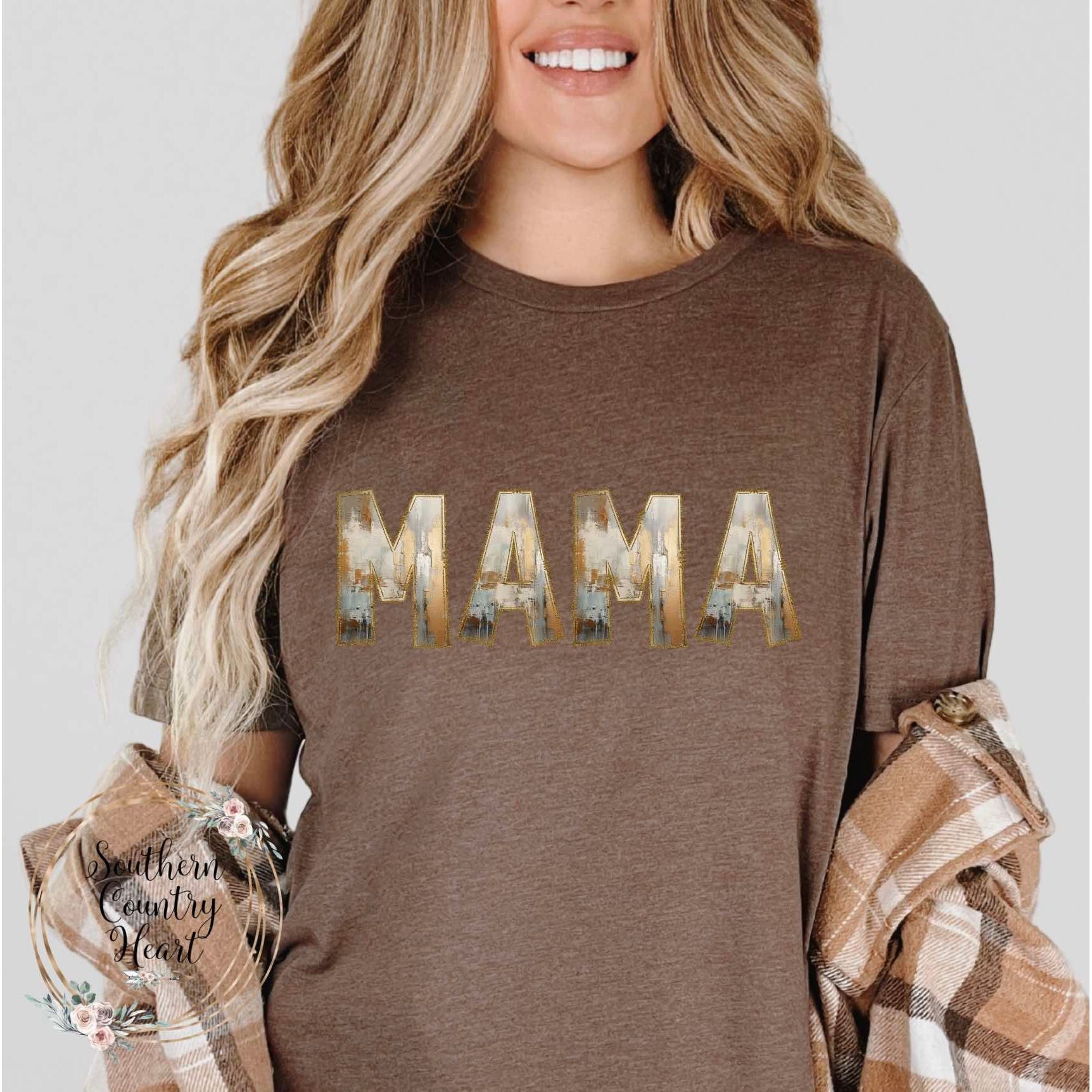 Rustic Painted Neutral Mama Tee - Shirt - southerncountryheart.com