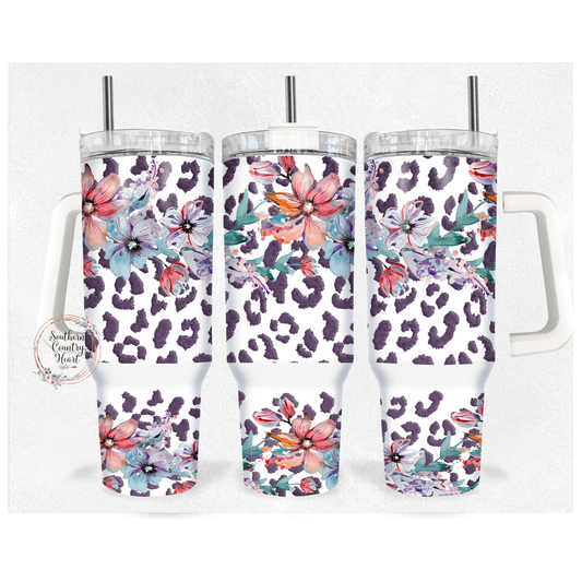 Leopard Purple Floral - 40oz Tumbler - southerncountryheart.com