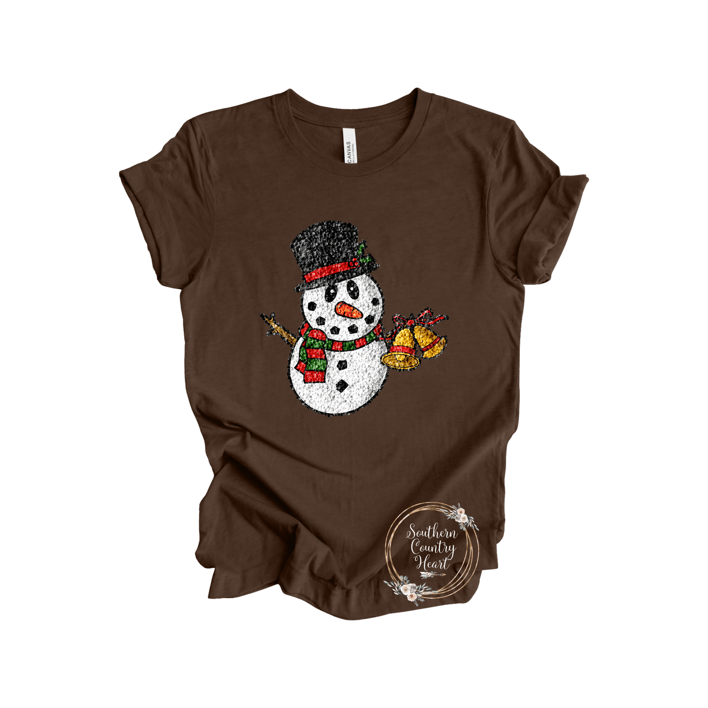 Snowman Glitter With Bell Tee - Shirt - southerncountryheart.com