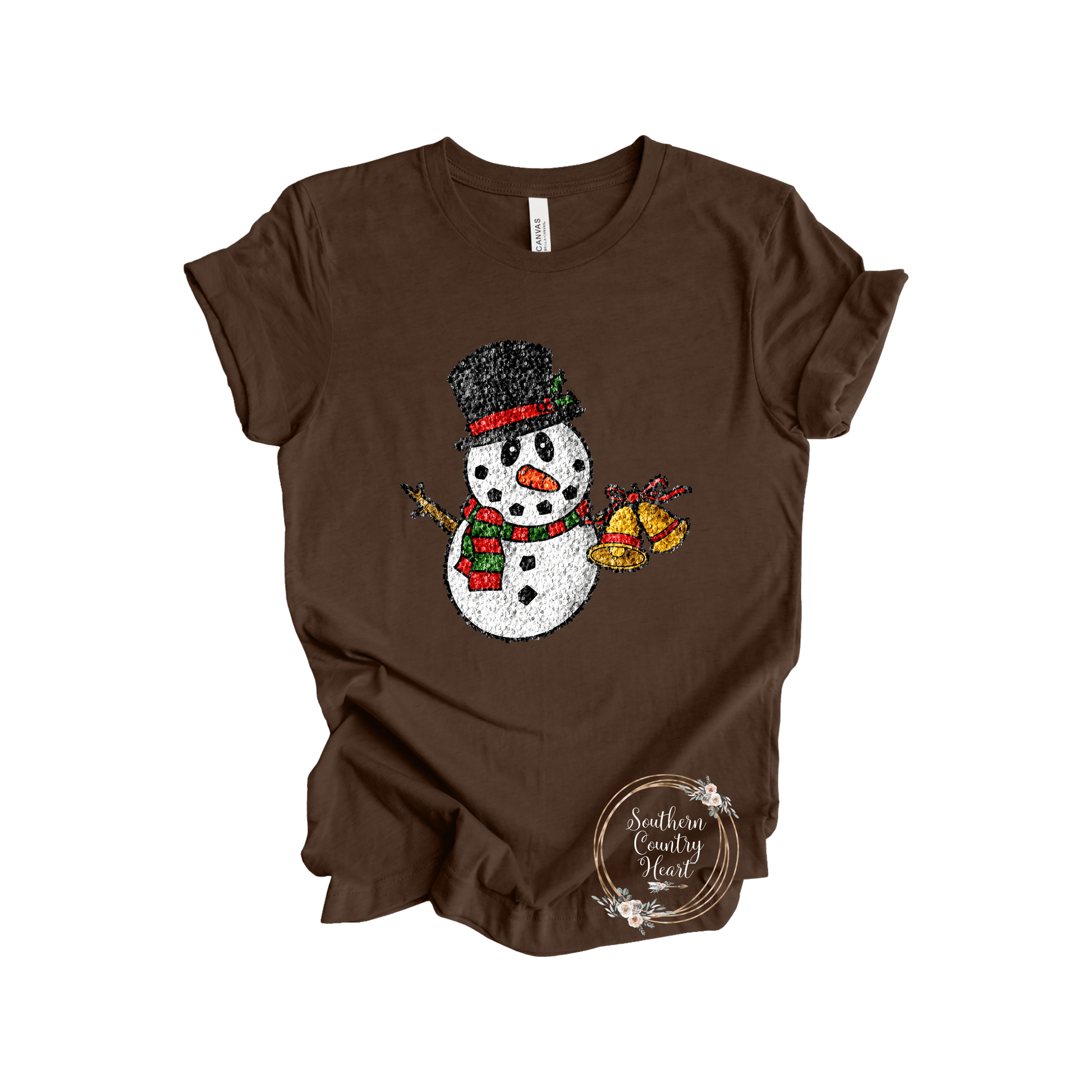 Snowman Glitter With Bell Tee - Shirt - southerncountryheart.com