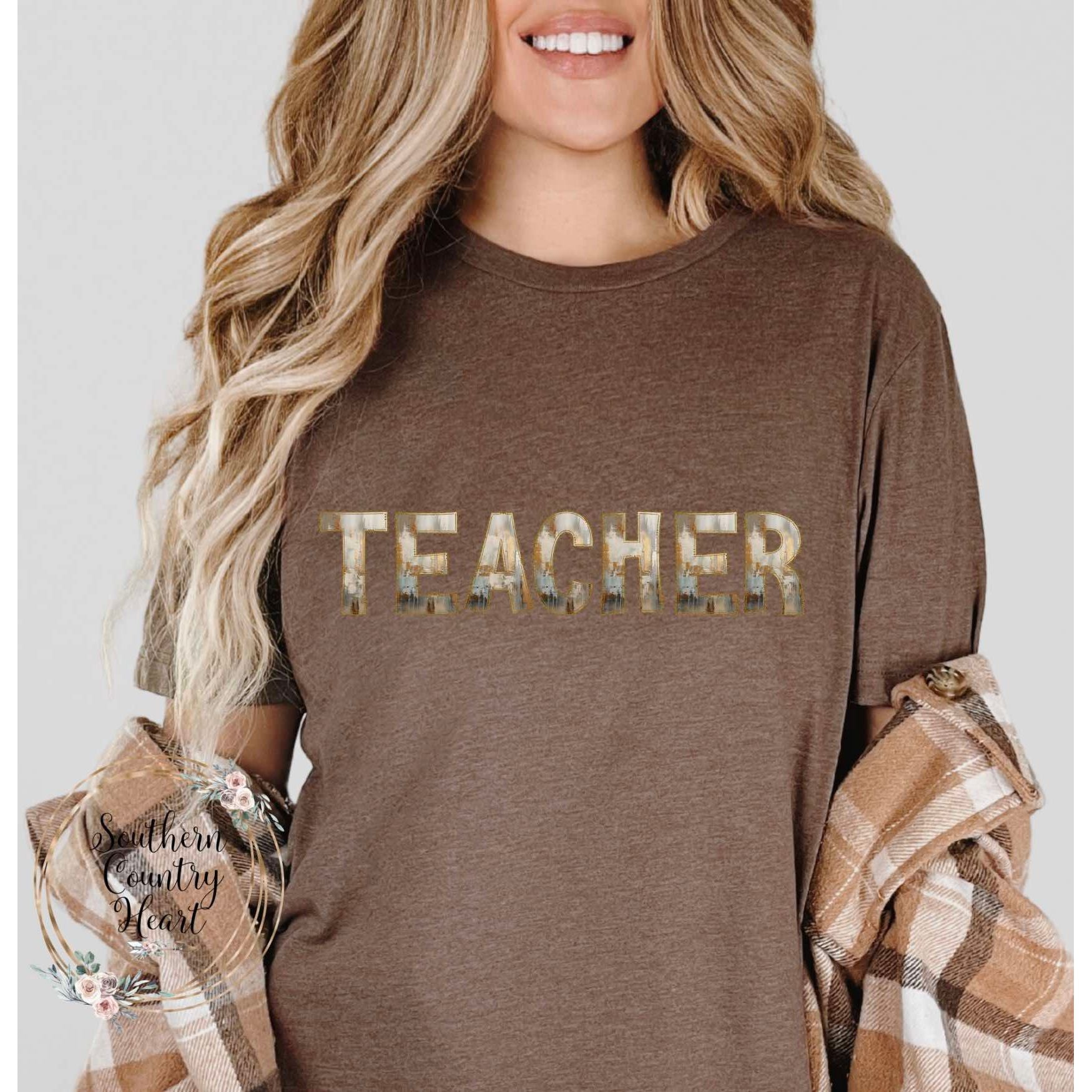 Rustic Painted Neutral Teacher Tee - Shirt - southerncountryheart.com