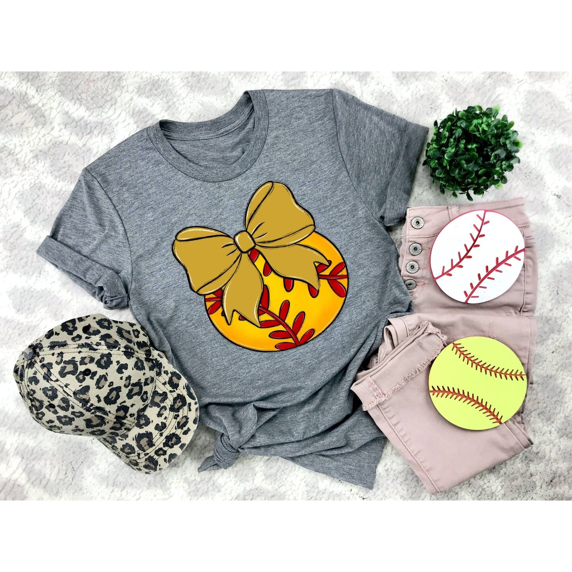 Bows and Softball Tee - Shirt - southerncountryheart.com