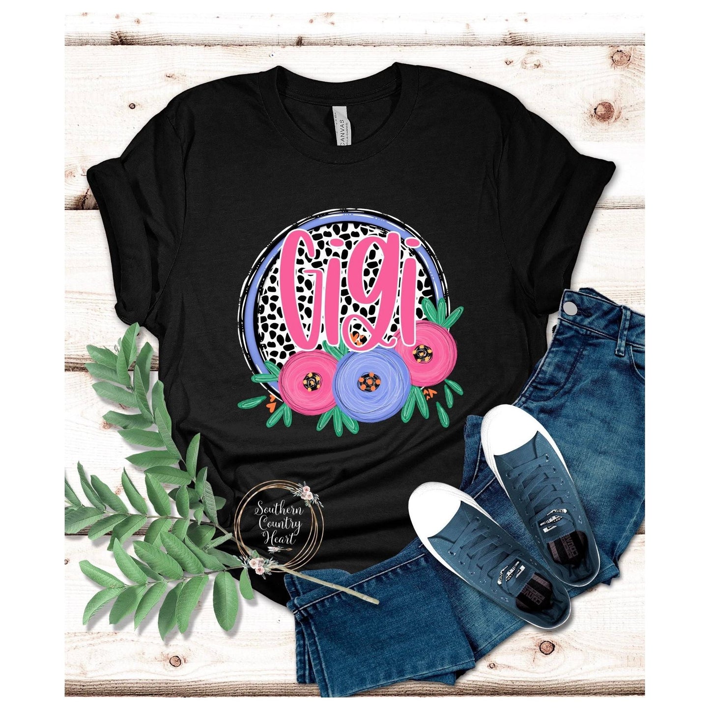Dot and Floral Custom Tee - Shirt - southerncountryheart.com