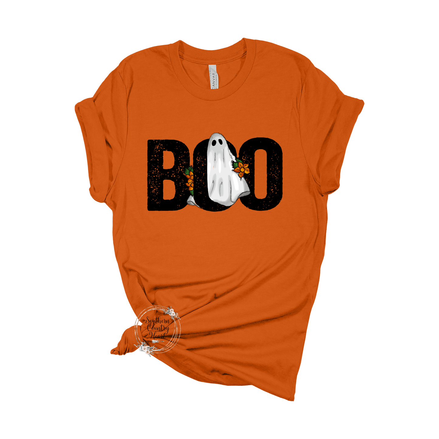 Boo Ghost with Flowers Tee - Shirt - southerncountryheart.com