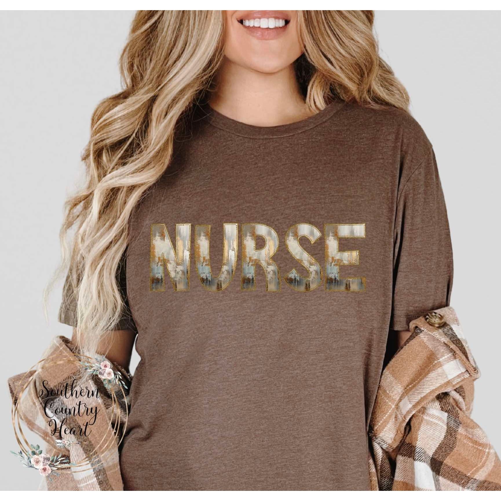 Rustic Painted Neutral Nurse Tee - Shirt - southerncountryheart.com