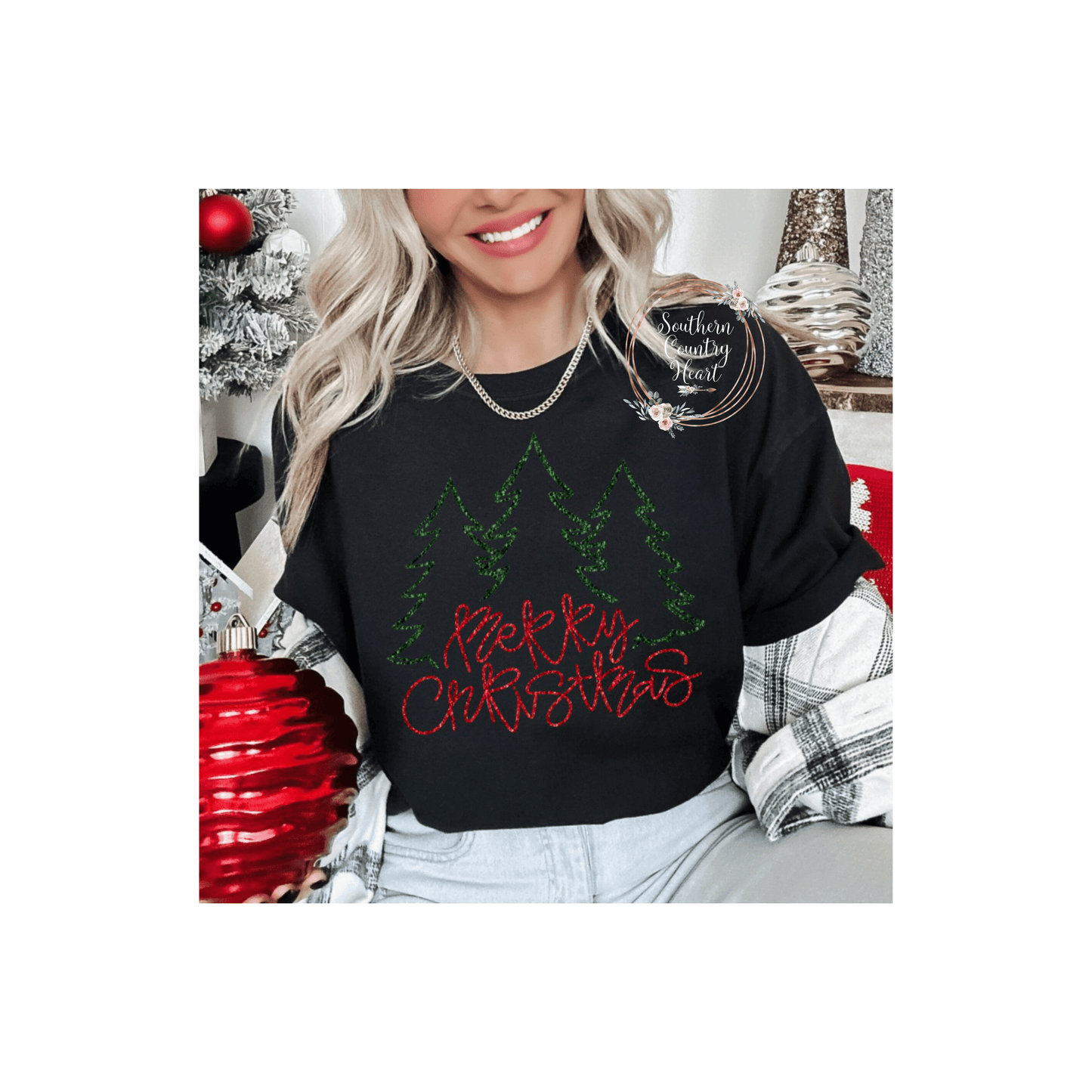 Merry Christmas Tree Trio Sweatshirt - southerncountryheart.com