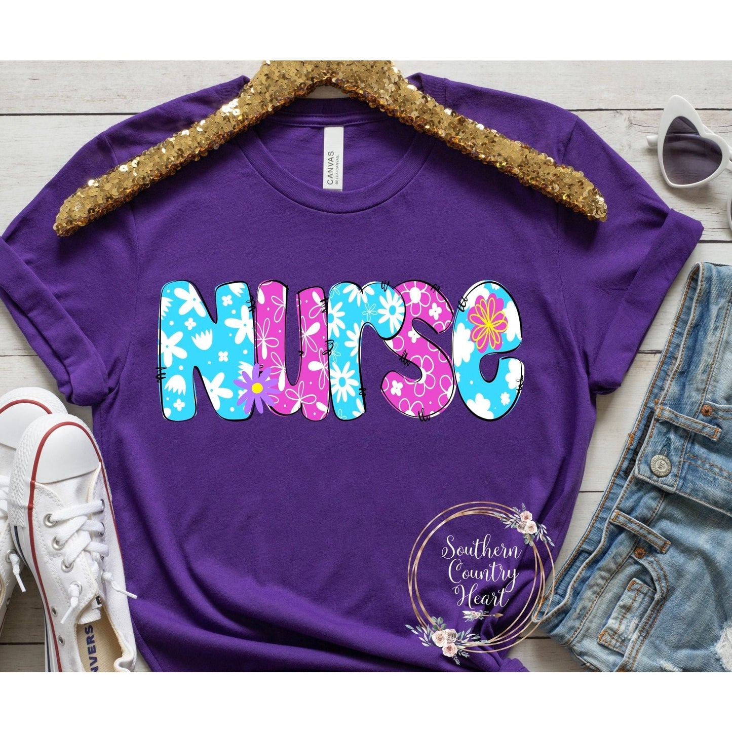 Nurse Floral Tee - Shirt - southerncountryheart.com