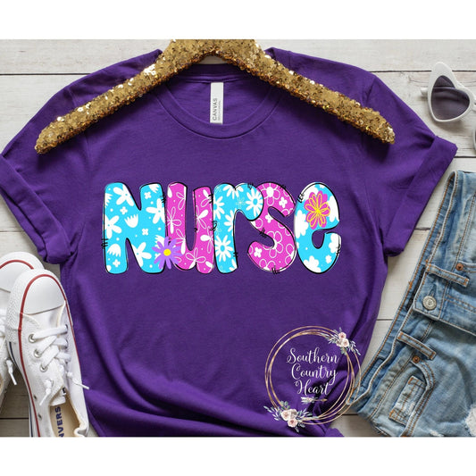 Nurse Floral Tee - Shirt - southerncountryheart.com
