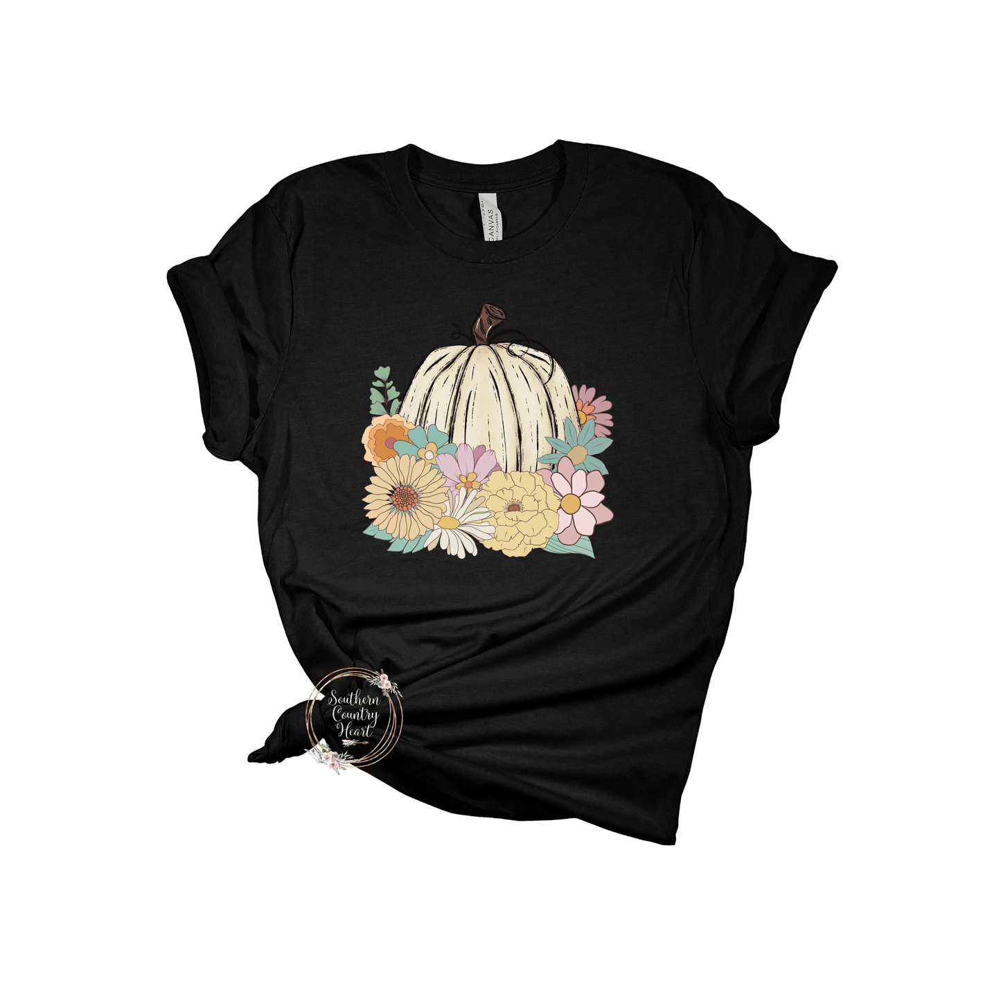 Pumpkin with Mums & Daisies Tee - Shirt - southerncountryheart.com