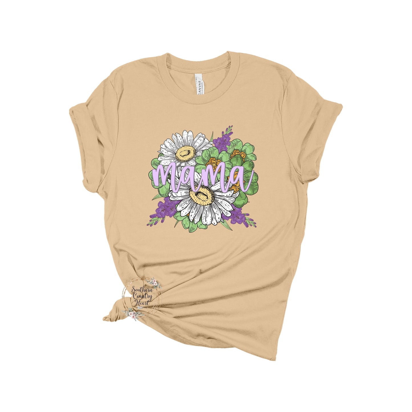 Mama Daisies & Lilacs Tee - Shirt Black - southerncountryheart.com