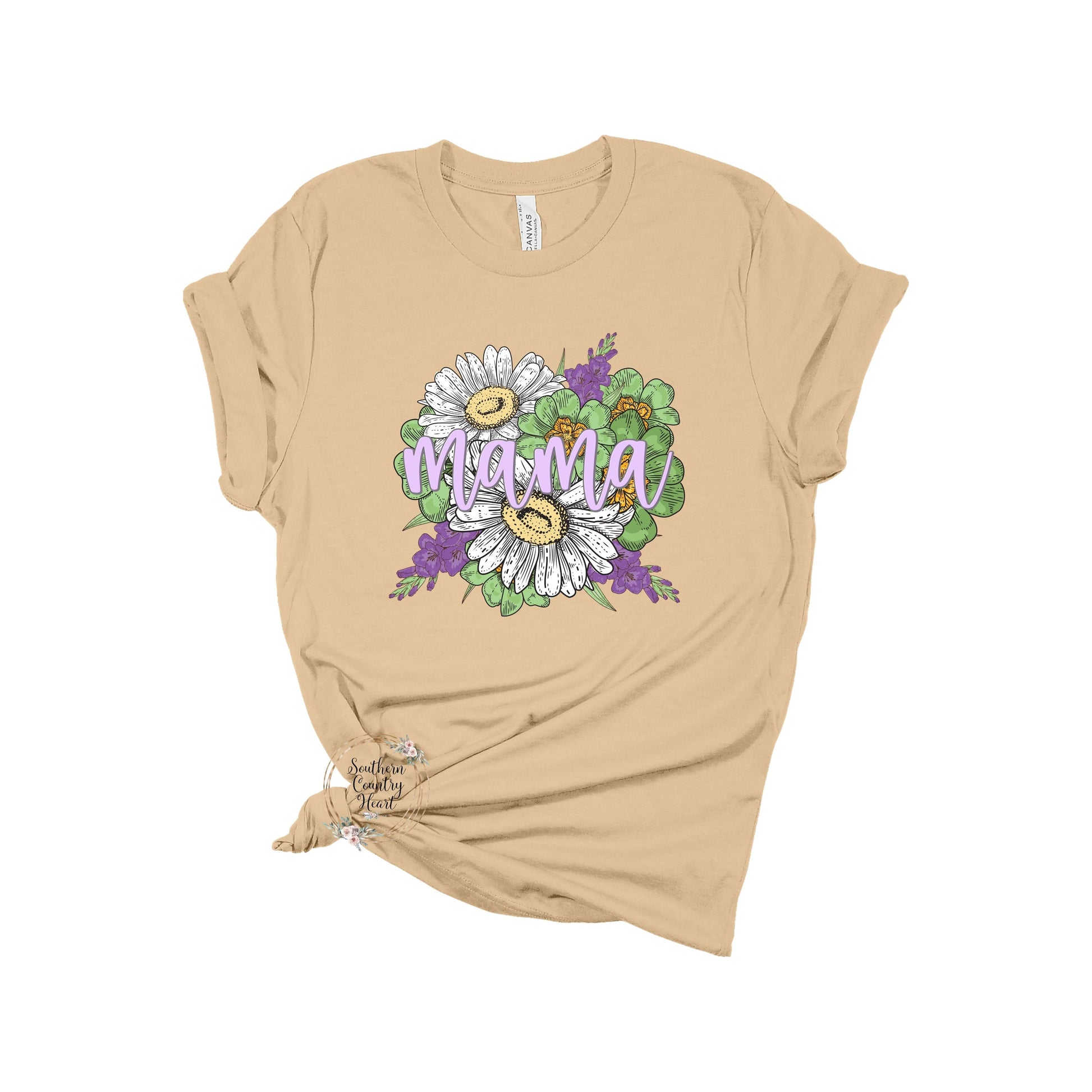 Mama Daisies & Lilacs Tee - Shirt Black - southerncountryheart.com