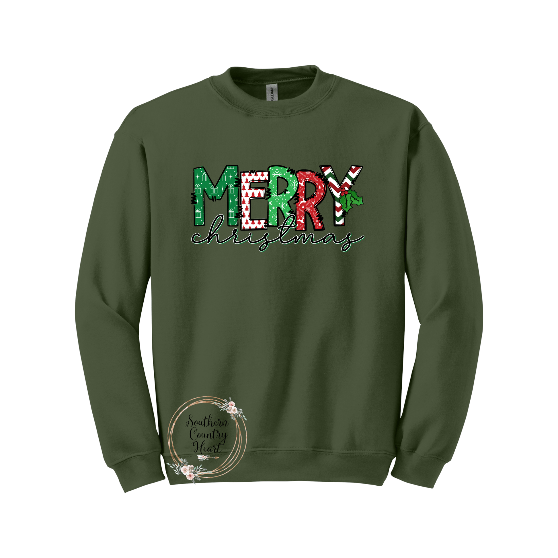 Merry Christmas Print Sweatshirt - southerncountryheart.com