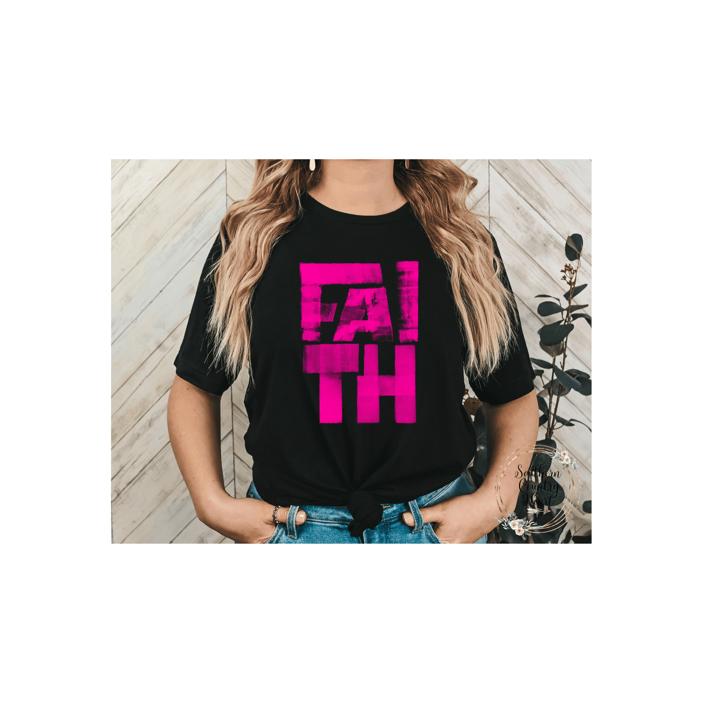 Neon Pink Faith Tee - Shirt - southerncountryheart.com