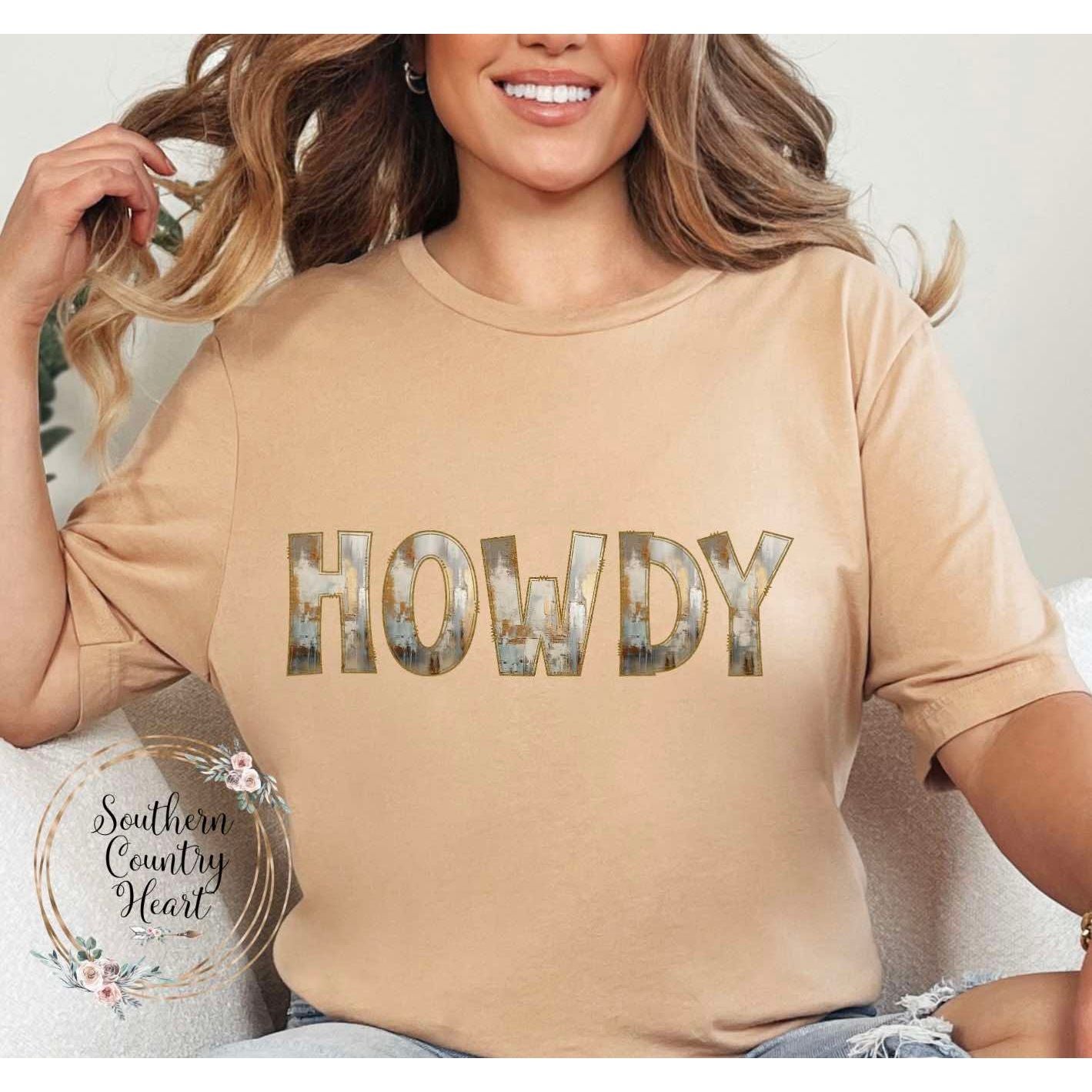Rustic Painted Neutral Howdy Tee - Shirt - southerncountryheart.com