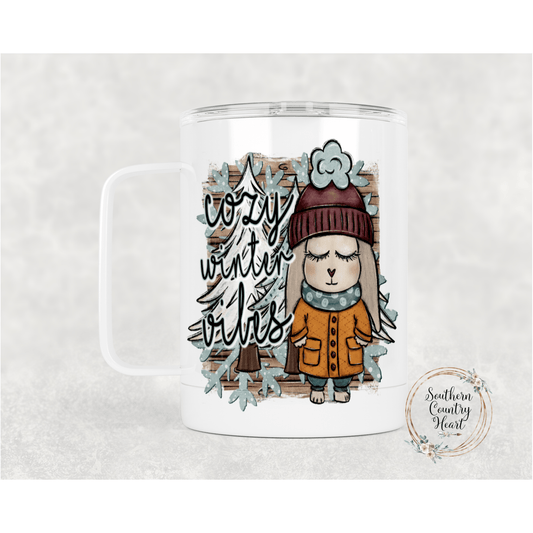 Cozy Winter Vibes Bunny - 14oz Travel Mug w/ Lid - southerncountryheart.com