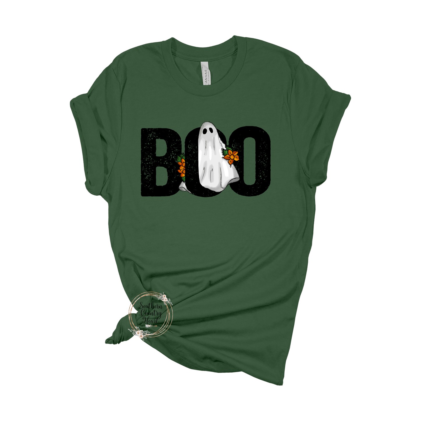 Boo Ghost with Flowers Tee - Shirt - southerncountryheart.com