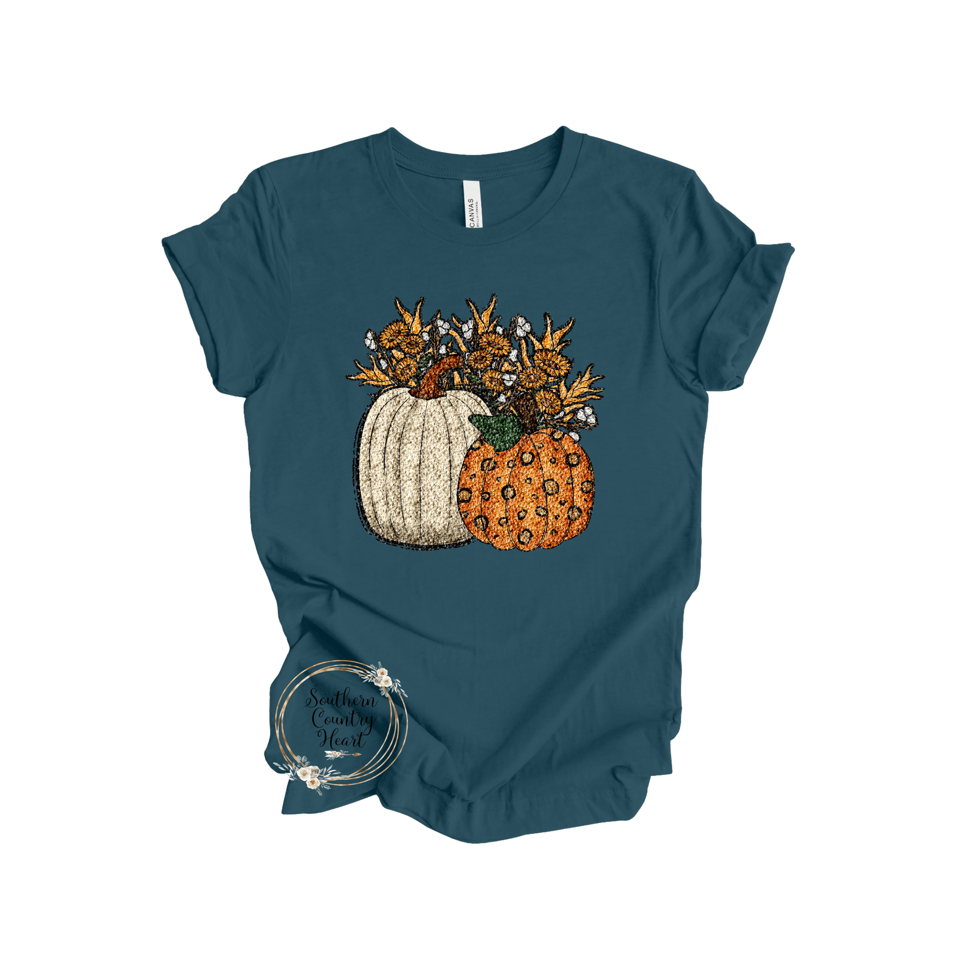 Sequin Pumpkin & Sunflowers Tee - Shirt - southerncountryheart.com