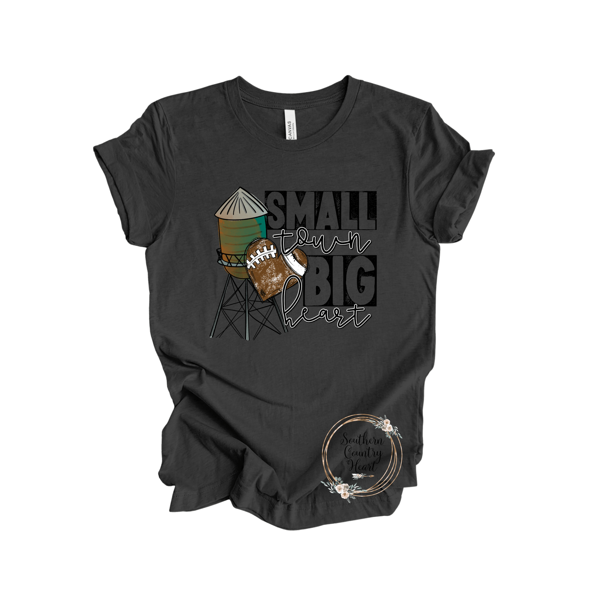 Small Town Big Heart Football Tee - Shirt - southerncountryheart.com