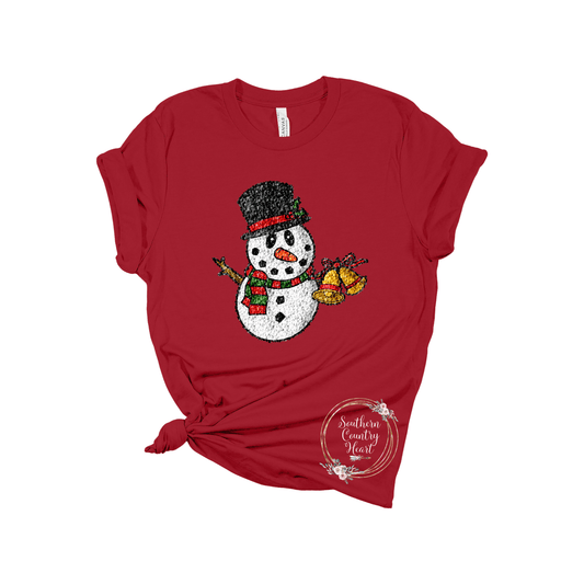 Snowman Glitter With Bell Tee - Shirt - southerncountryheart.com