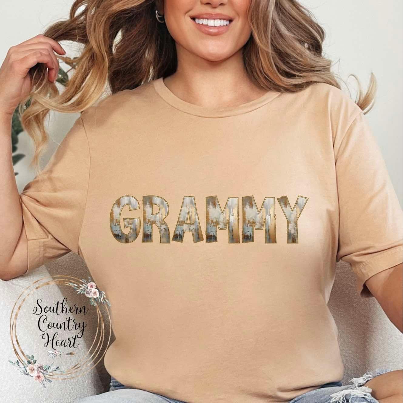 Rustic Painted Neutral Grammy Tee - Shirt - southerncountryheart.com