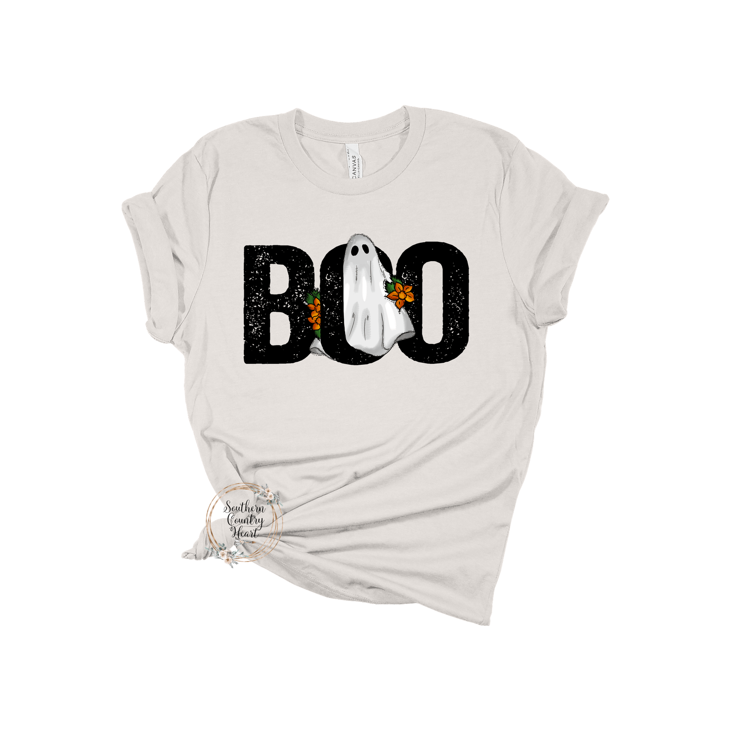 Boo Ghost with Flowers Tee - Shirt - southerncountryheart.com