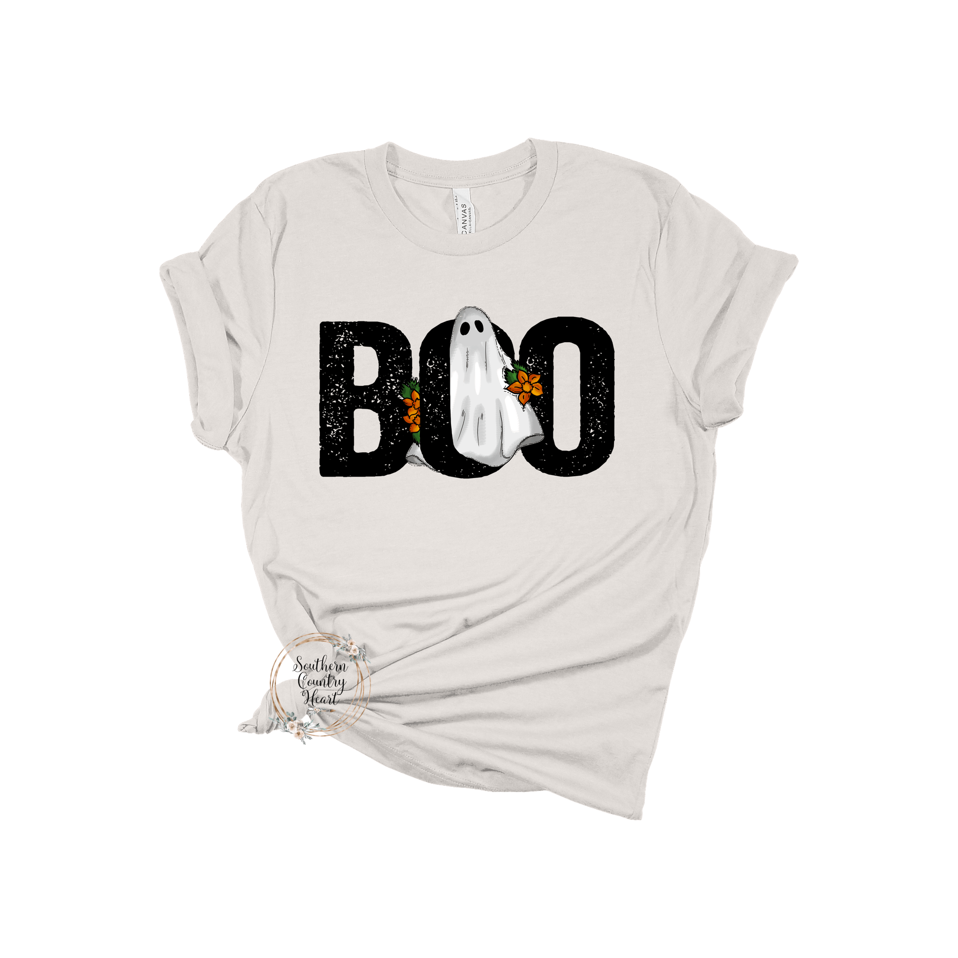 Boo Ghost with Flowers Tee - Shirt - southerncountryheart.com