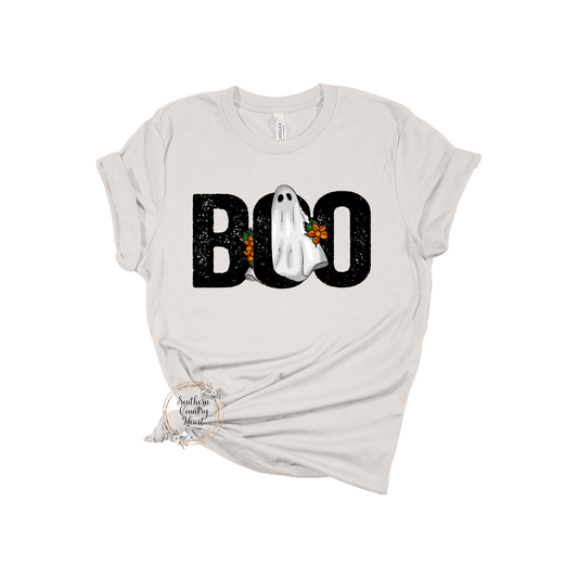 Boo Ghost with Flowers Tee - Shirt - southerncountryheart.com