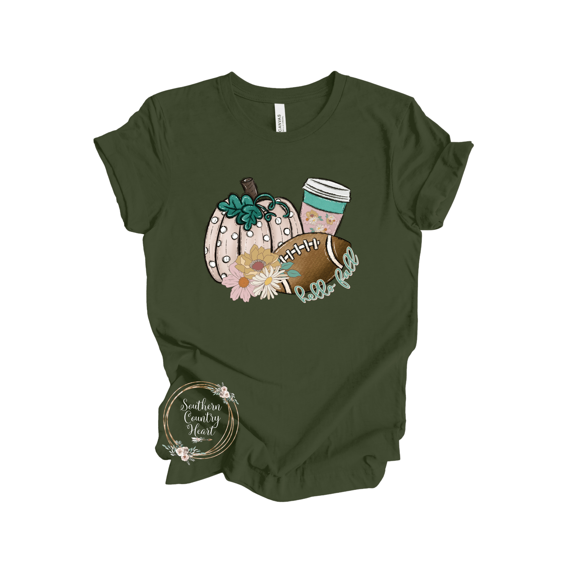 Hello Fall & Football Flowers Tee - Shirt - southerncountryheart.com