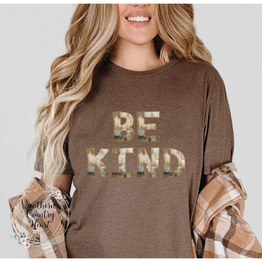 Rustic Painted Neutral Be Kind Tee - Shirt - southerncountryheart.com