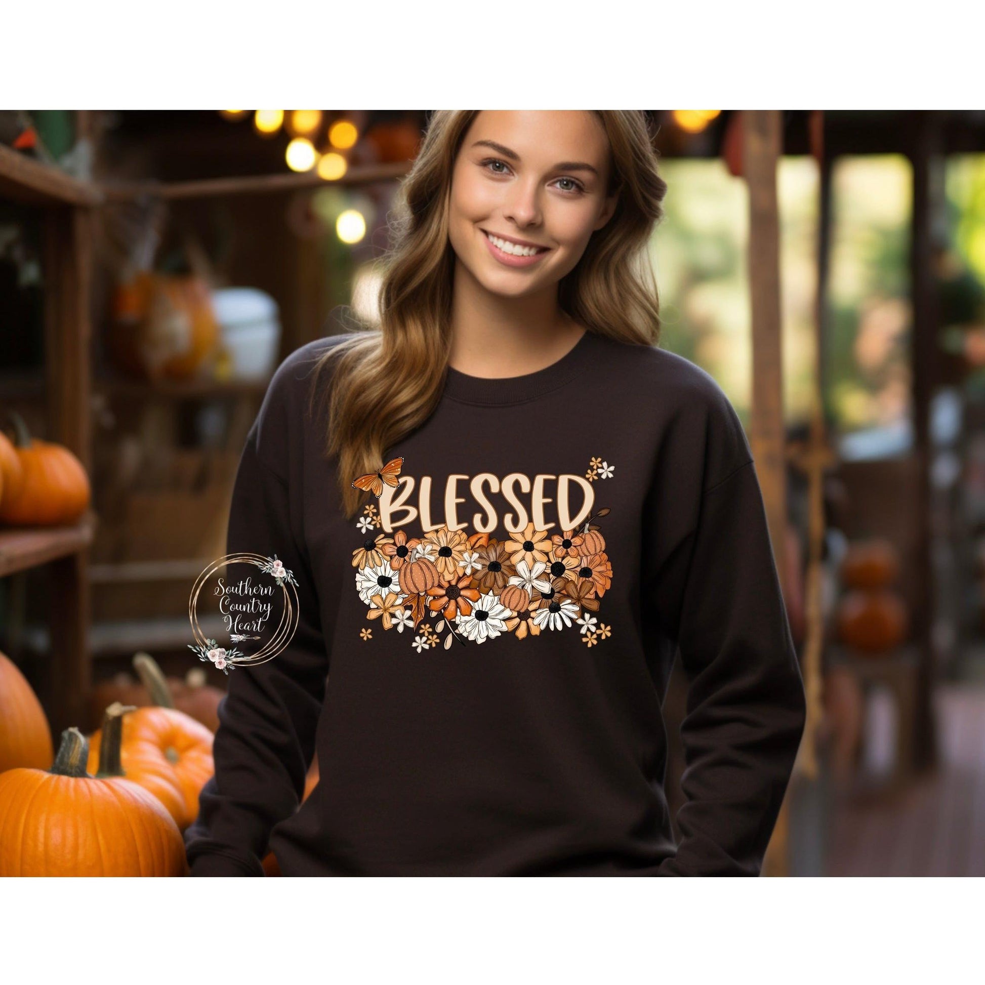 Fall Floral Blessed Sweatshirt - southerncountryheart.com